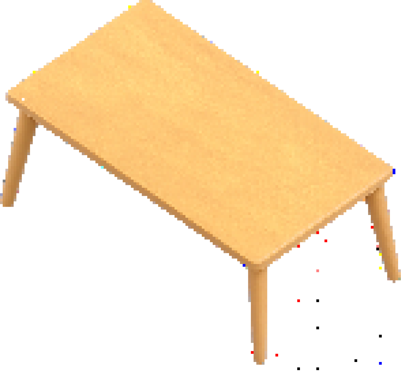 A wooden, pixelated desk